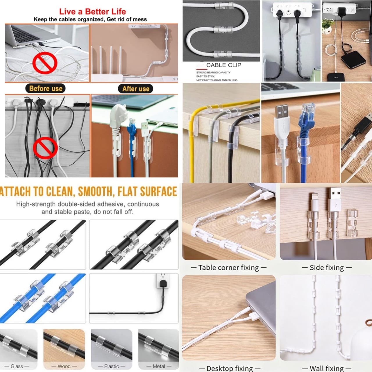 Self-Adhesive Transparent Cable Clip